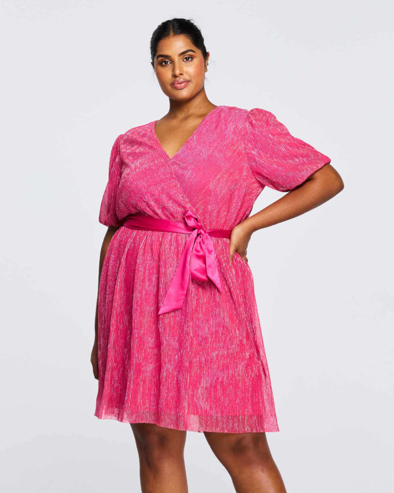 Front of a model wearing a size 1X Avalone Dress in Pink by Estelle. | dia_product_style_image_id:300599